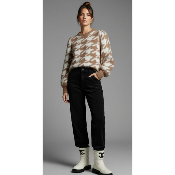 NWT Line & Dot Houndstooth Plush Sweater Pullover Winter Knit Brown Womens XS - Picture 6 of 12